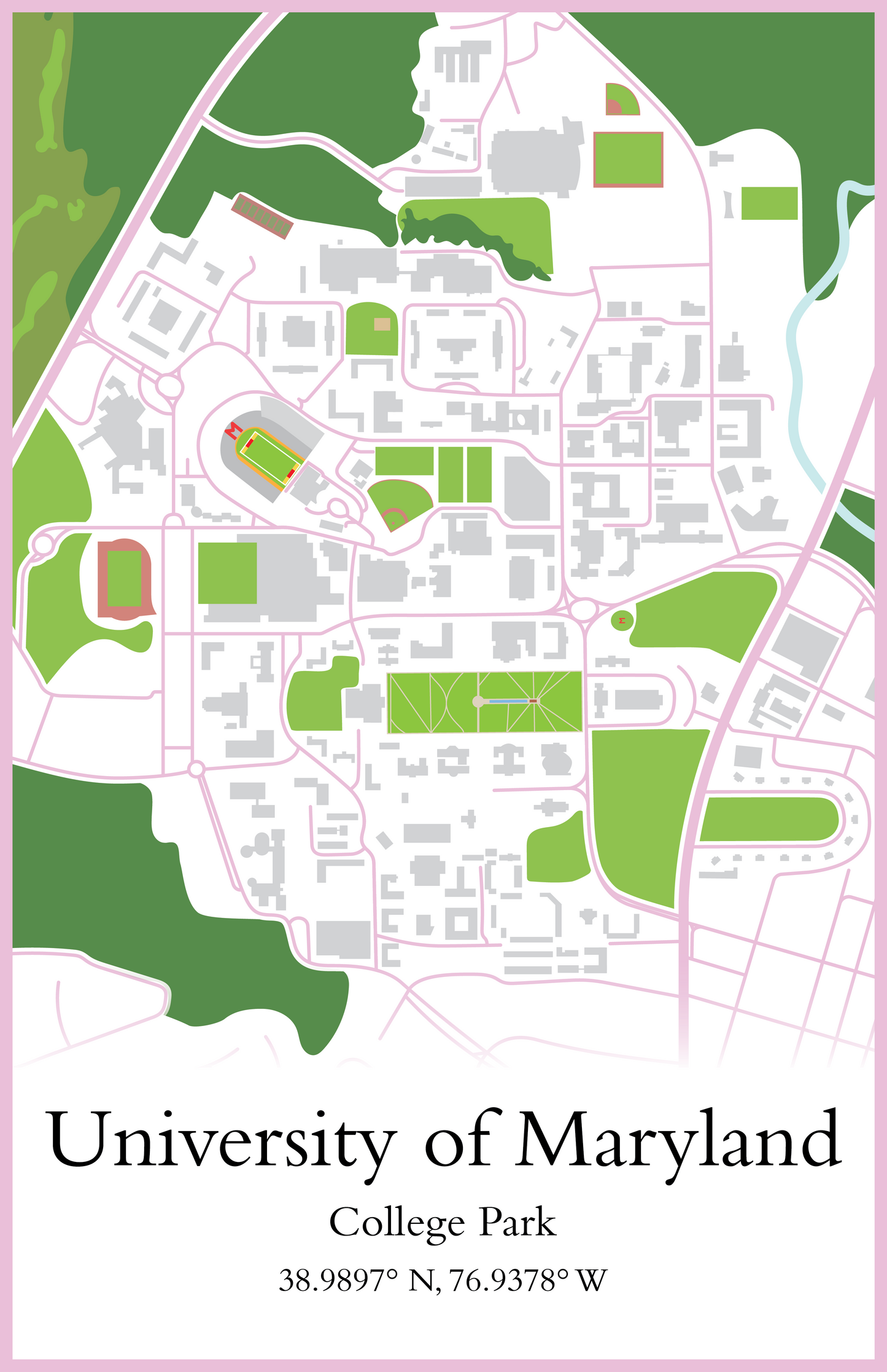Pink UMD Campus Map Poster